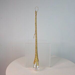Vintage Hand Blown Glass Icicle Ornament With Gold Glitter & Iridescent Finish -
